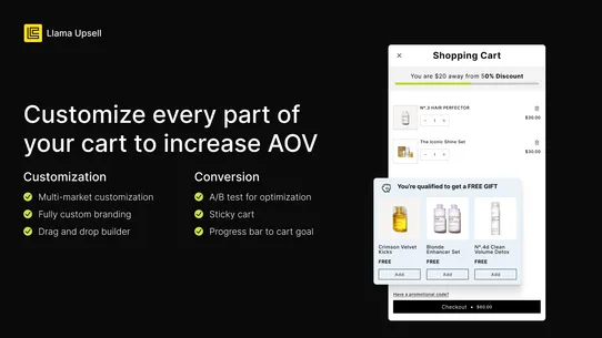 Llama: Cart Drawer &amp; Upsells screenshot