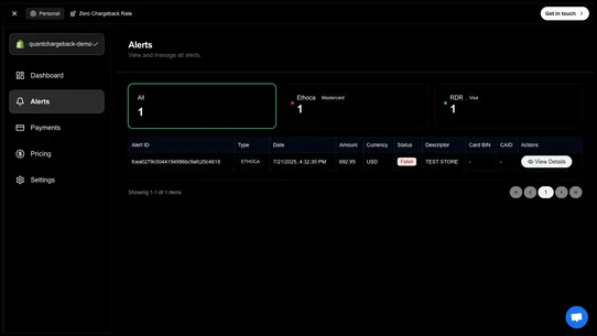QuantChargeback Alerts screenshot