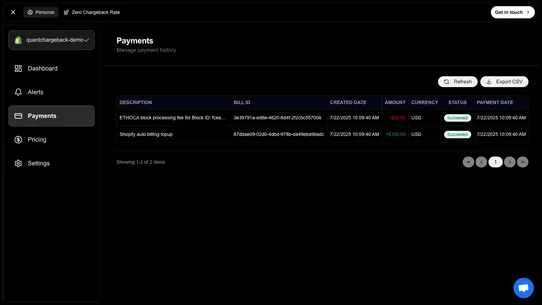 QuantChargeback Alerts screenshot