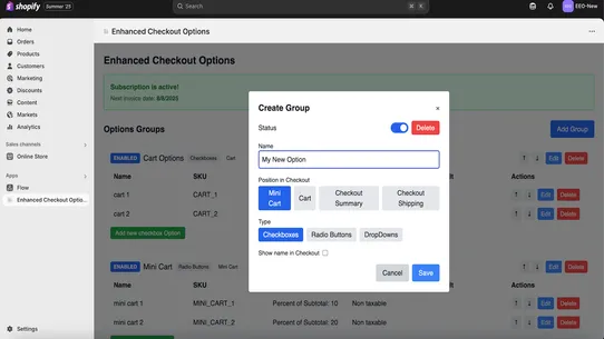 Enhanced Checkout Options screenshot