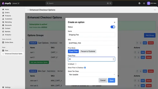 Enhanced Checkout Options screenshot