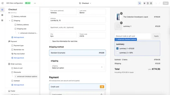 Enhanced Checkout Options screenshot