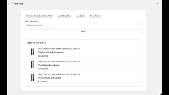TimeGate: Timed Products screenshot