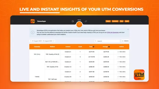 Sense UTM Analytics screenshot