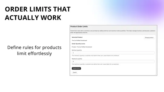 ShopForge Min Max Order Limits screenshot