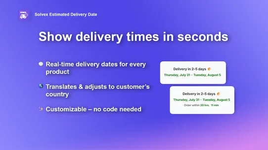 Solvex Estimated Delivery Date screenshot