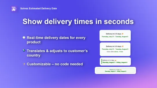 Solvex Estimated Delivery Date screenshot