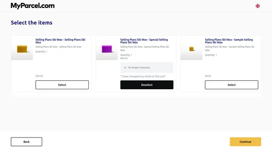 MyParcel.com Returns screenshot