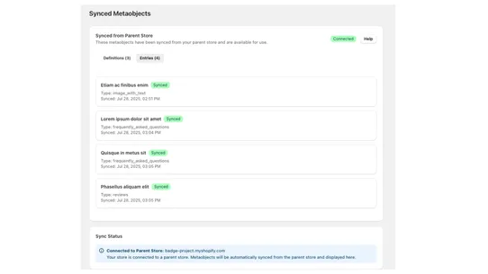 Multi‑store Metaobjects screenshot