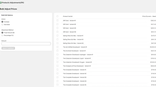 Products Adjustments(PA) screenshot
