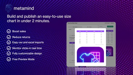 MetaMind Size Chart screenshot
