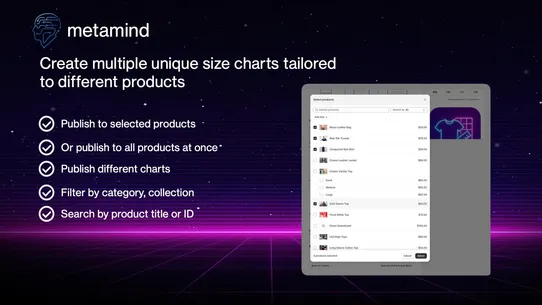 MetaMind Size Chart screenshot
