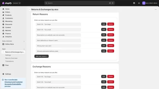 Returns &amp; Exchanges by aico screenshot