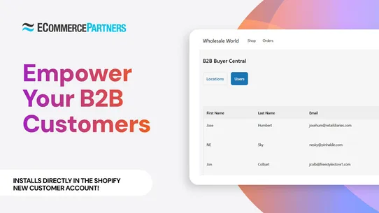 B2B User/Location Portal screenshot