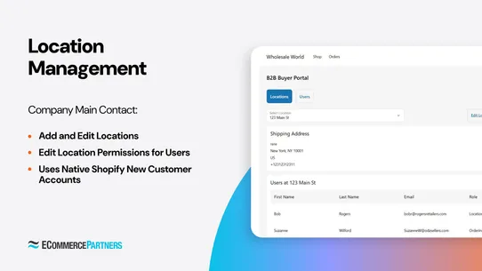 B2B User/Location Portal screenshot
