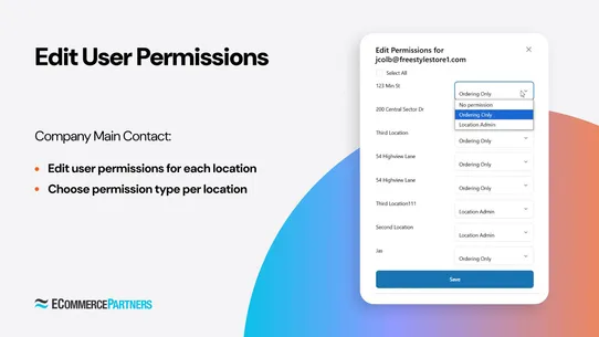 B2B User/Location Portal screenshot