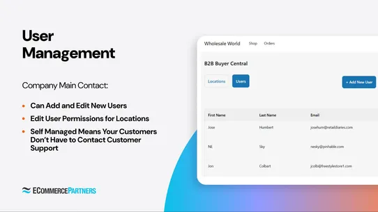 B2B User/Location Portal screenshot