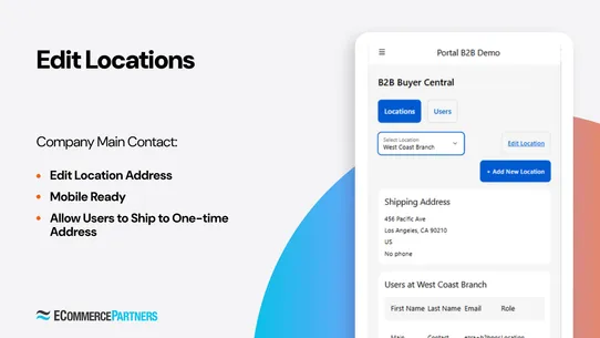 B2B User/Location Portal screenshot