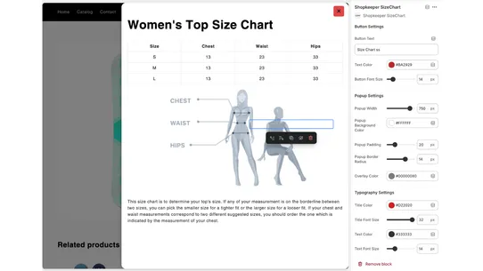 Shopkeeper SizeChart screenshot