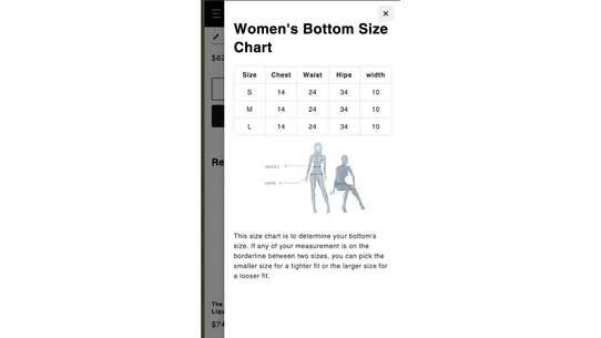 Shopkeeper SizeChart screenshot