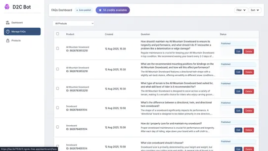 FAQ D2C Bot screenshot