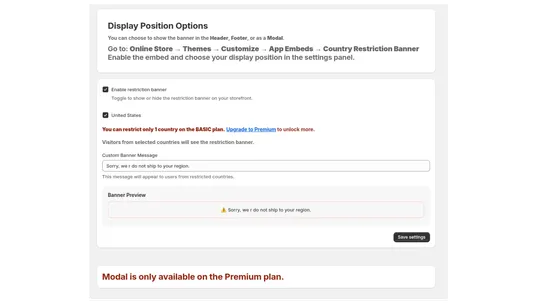 Country Restriction Banner screenshot