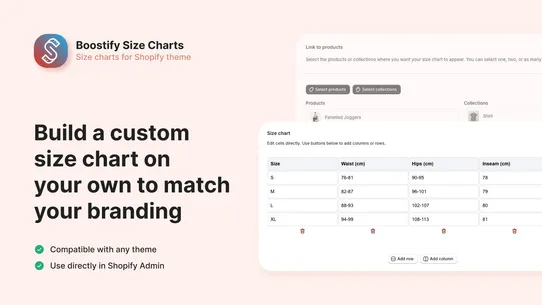 Boostify Size Charts screenshot