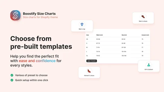 Boostify Size Charts screenshot