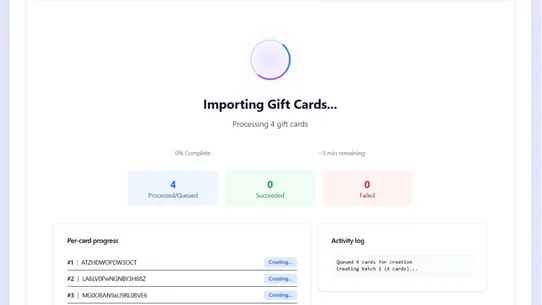 BluePeacock Gift Card Importer screenshot
