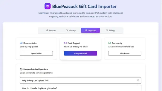 BluePeacock Gift Card Importer screenshot