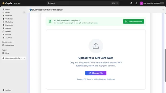 BluePeacock Gift Card Importer screenshot