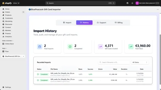 BluePeacock Gift Card Importer screenshot