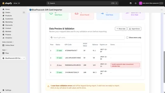 BluePeacock Gift Card Importer screenshot