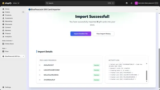 BluePeacock Gift Card Importer screenshot