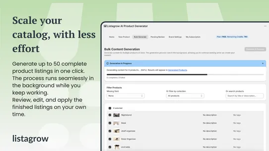 Listagrow AI Product Generator screenshot
