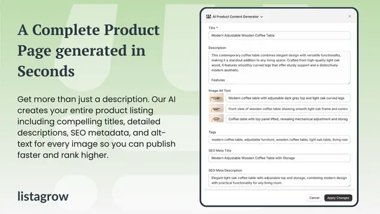 Listagrow AI Product Generator screenshot