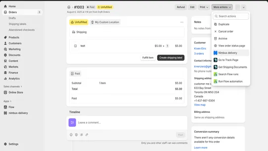 Nimbus delivery screenshot
