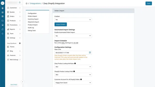 Zoey B2B Integration screenshot