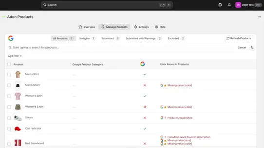 Adon Google Shopping Feed screenshot