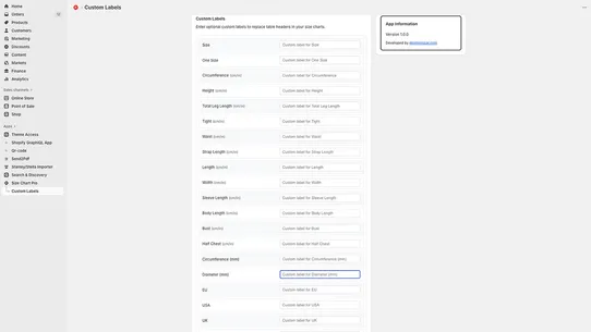 Size Chart Pro by eKommisar screenshot