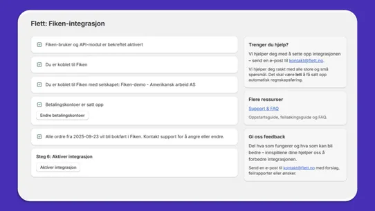 Flett: Fiken‑integrasjon screenshot