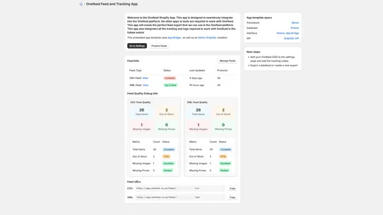 Onefeed Client Integration App screenshot