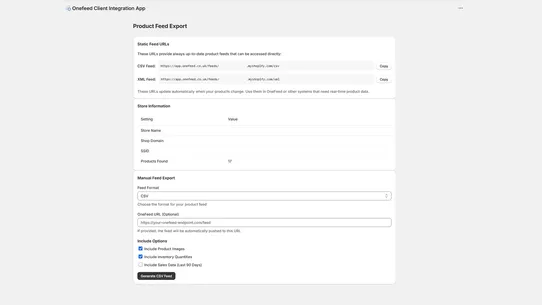 Onefeed Client Integration App screenshot