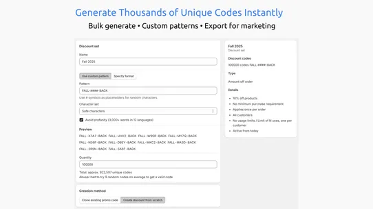 Bulk Discount Code Tool screenshot