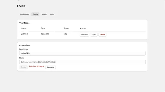 Comparelytica: XML feeds screenshot