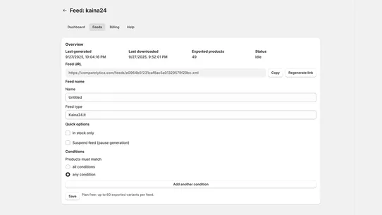 Comparelytica: XML feeds screenshot