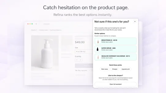 Refina AI: Recommender + Why screenshot