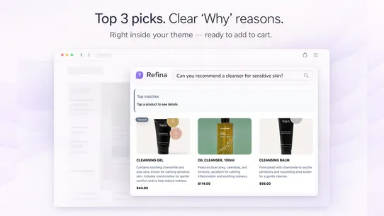 Refina AI: Recommender + Why screenshot