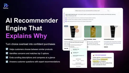 Refina AI: Recommender + Why screenshot
