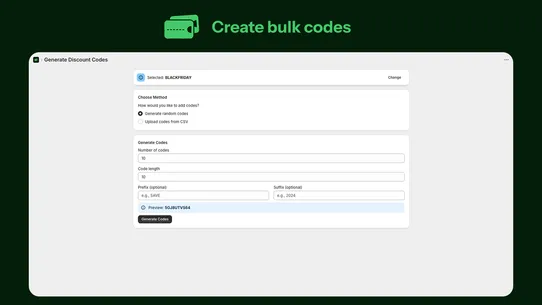 Cody → Bulk Discount Codes screenshot